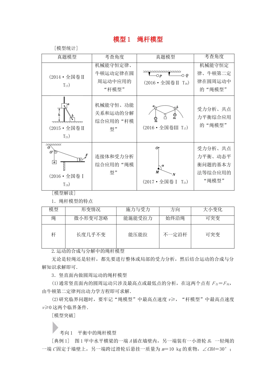 高考物理二轮复习 专项1 模型突破 专题1 绳杆模型高分突破学案-人教版高三全册物理学案_第1页