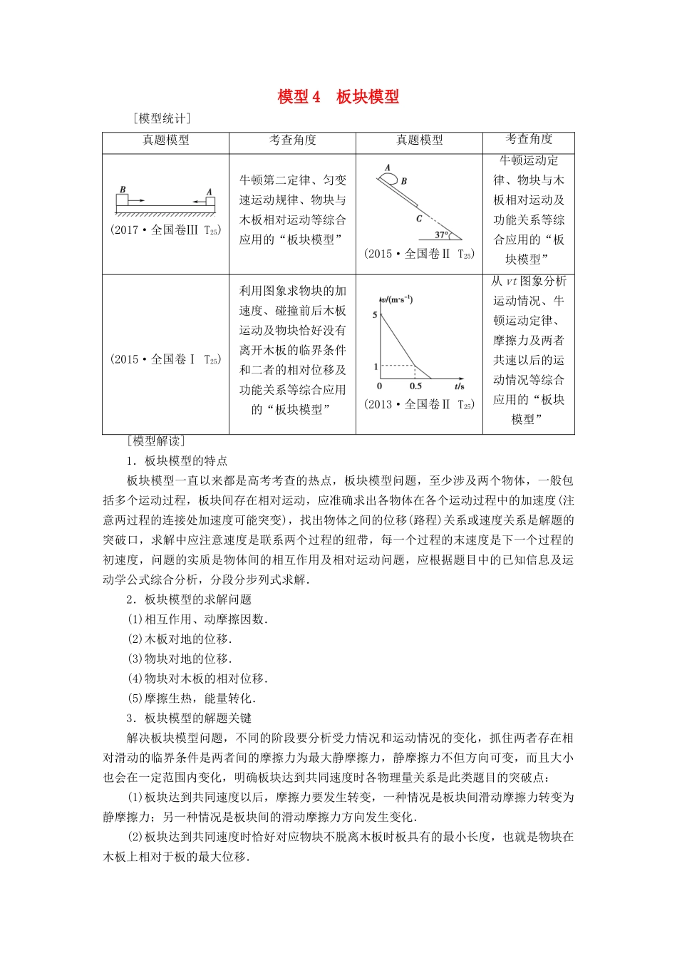 高考物理二轮复习 专项1 模型突破 专题4 板块模型高分突破学案-人教版高三全册物理学案_第1页