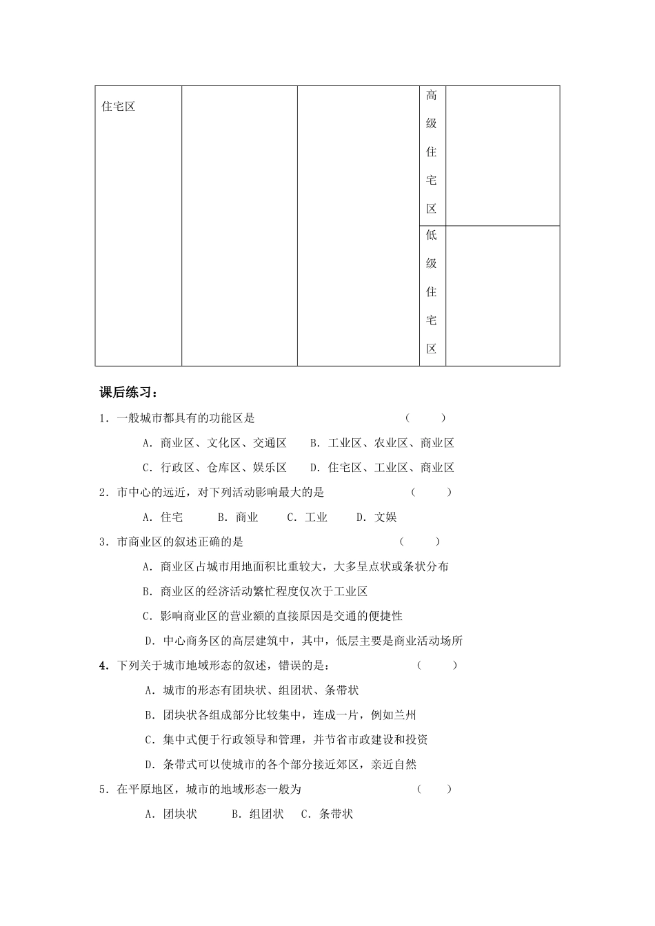 高中地理：城市空间结构导学案 湘教版必修2_第2页