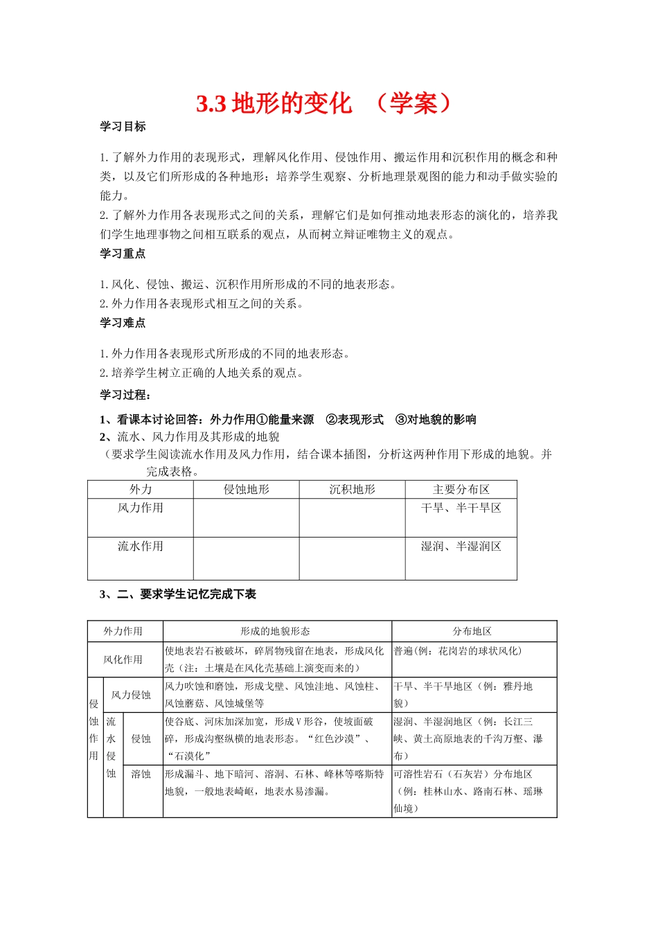 高中地理：地表形态的变化 学案 新人教版选修1_第1页