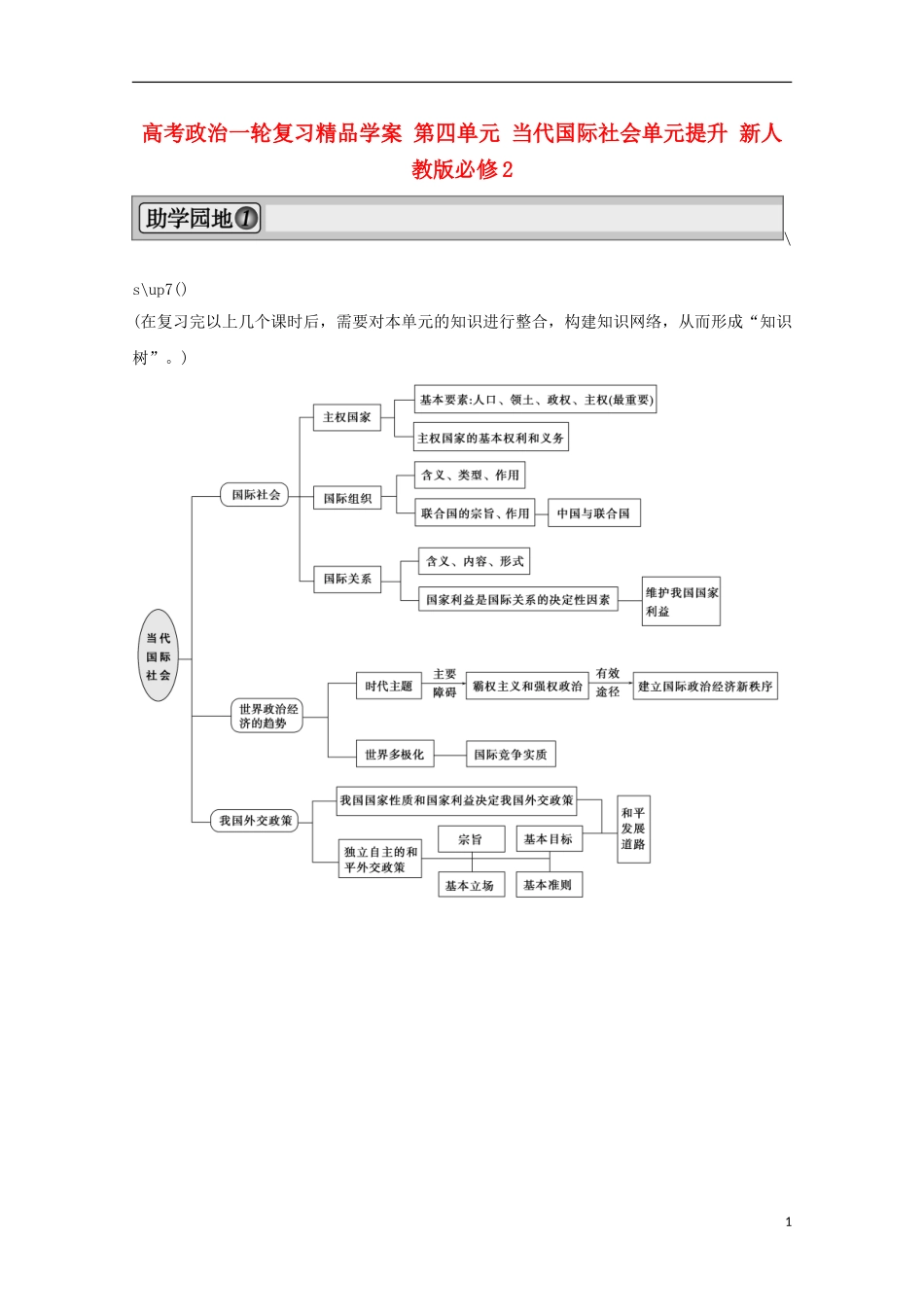 高考政治一轮复习精品学案 第四单元 当代国际社会单元提升 新人教版必修2_第1页