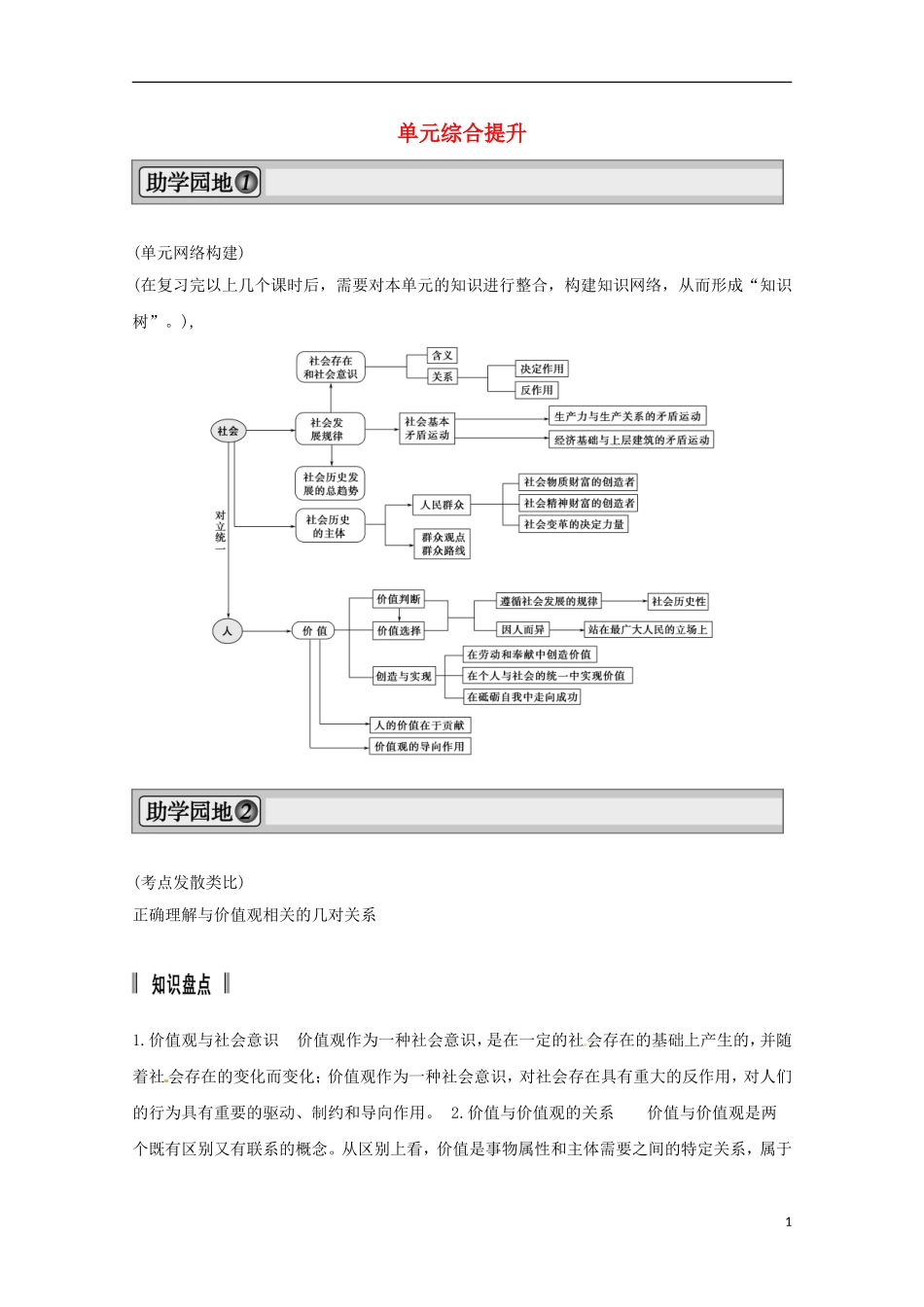 高考政治一轮复习精品学案 第四单元 认识社会与价值选择 单元综合提升 人教版必修4_第1页