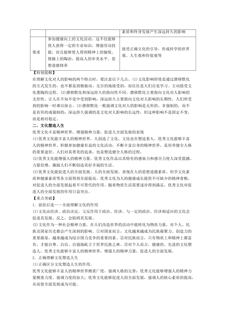 高考政治一轮复习 专题22 文化对人的影响（教学案）（含解析）-人教版高三全册政治教学案_第2页