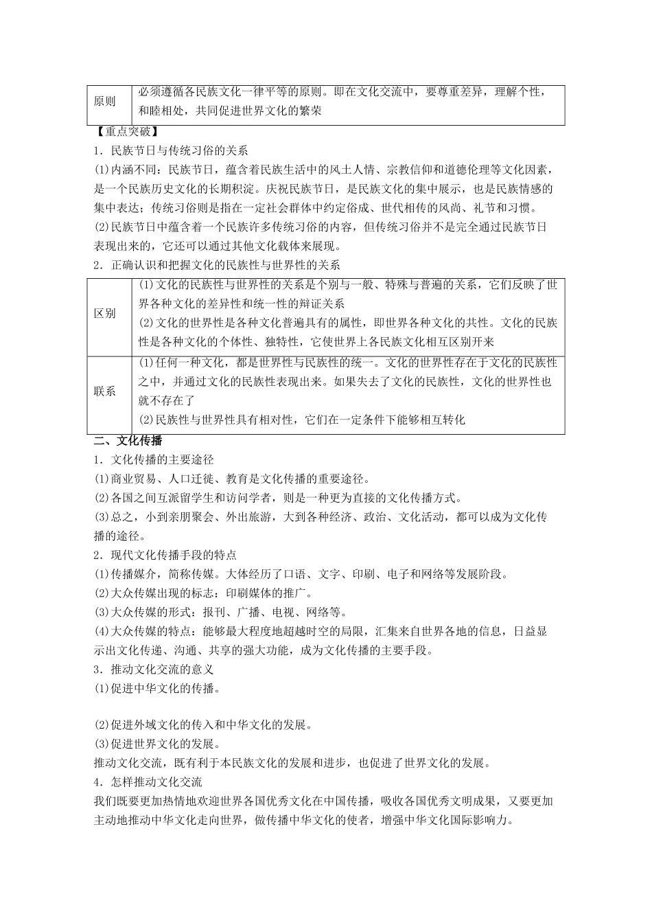 高考政治一轮复习 专题23 文化的多样性与文化传播（教学案）（含解析）-人教版高三全册政治教学案_第2页