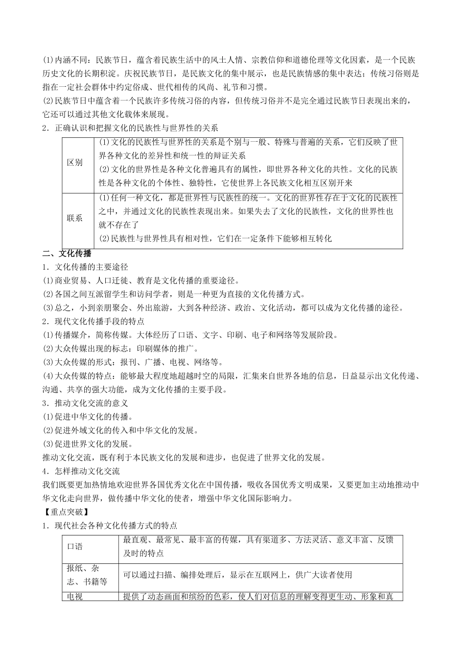 高考政治一轮复习 专题23 文化的多样性与文化传播（教学案）-人教版高三全册政治教学案_第2页