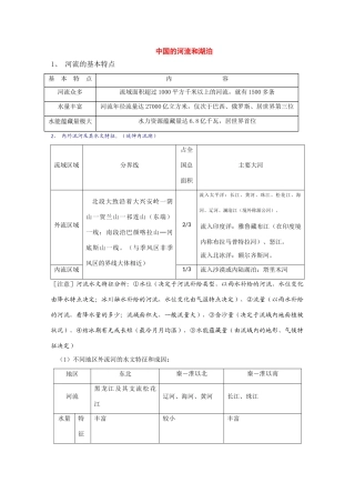 高中地理：复习必备（中国的河流和湖泊）