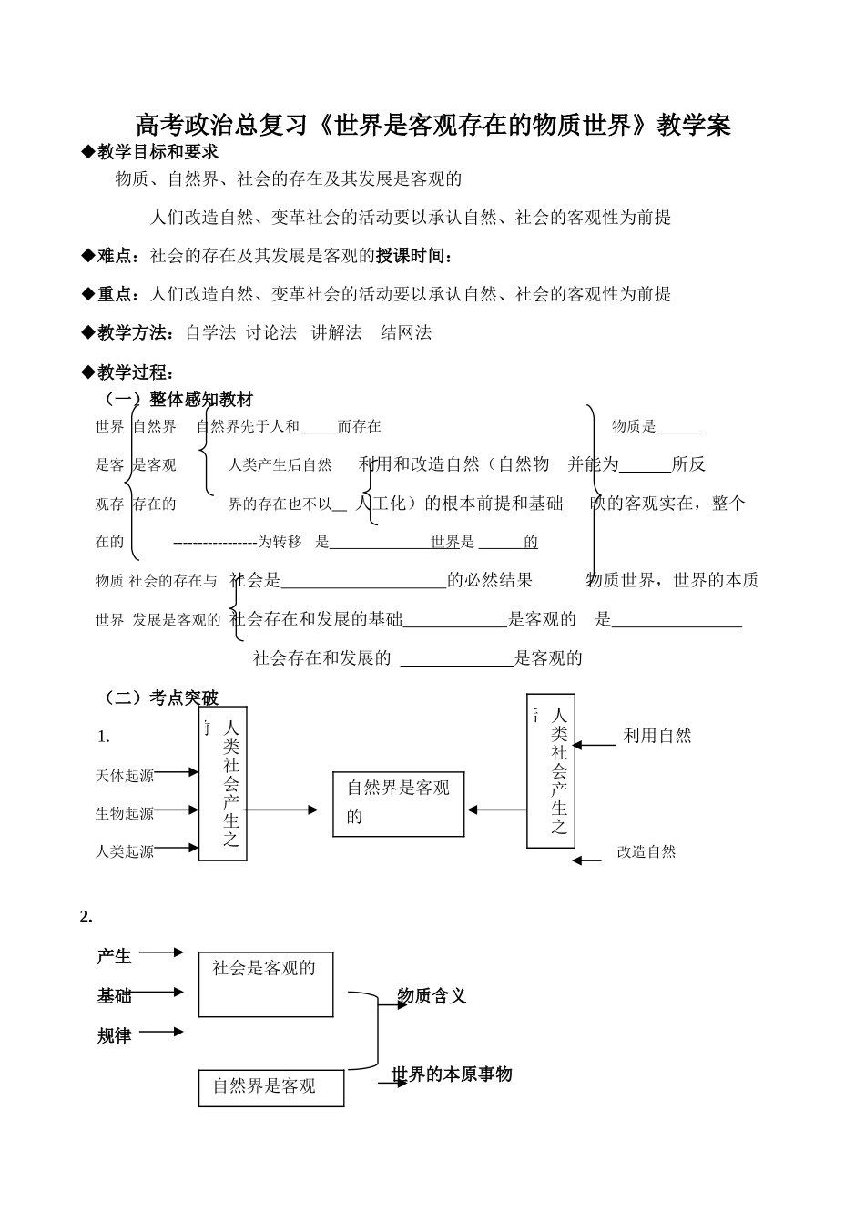 高考政治总复习《世界是客观存在的物质世界》教学案_第1页