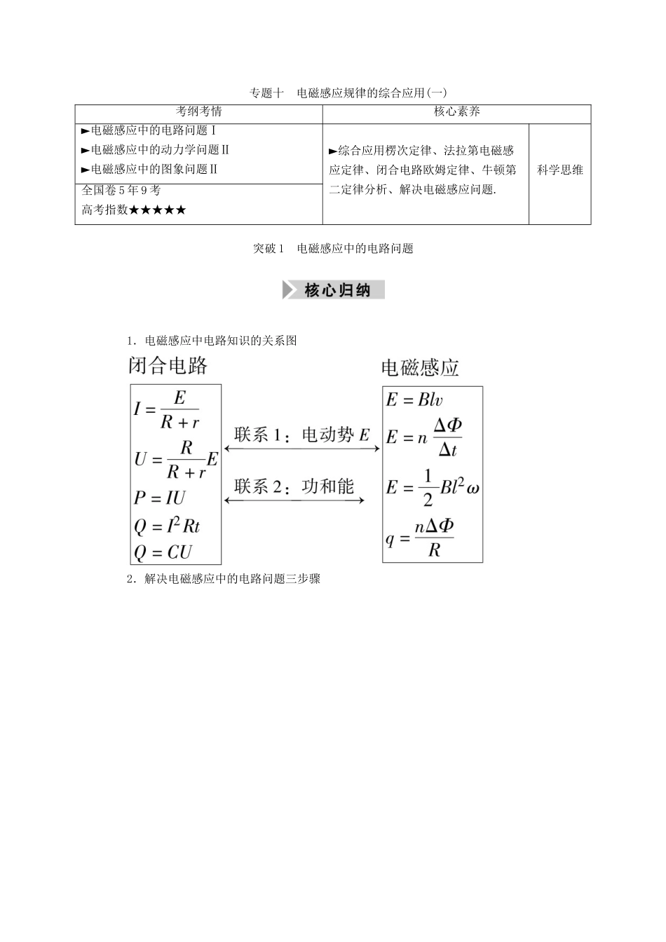 高考物理一轮复习 第十单元 电磁感应 专题十 电磁感应规律的综合应用（一）学案 新人教版-新人教版高三全册物理学案_第1页