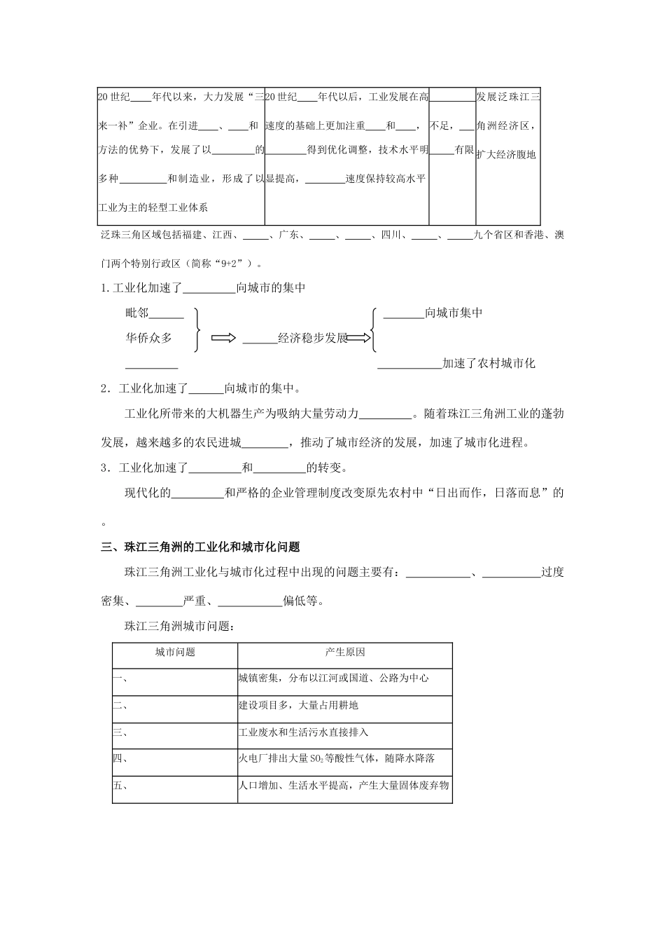 高中地理：区域工业化与城市化进程——以珠江三角洲为例导学案 湘教版必修3_第2页