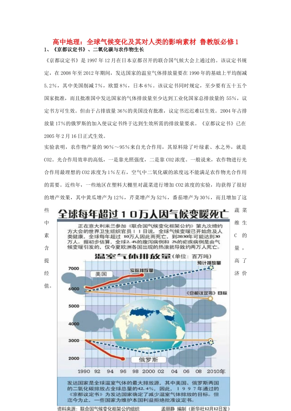 高中地理：全球气候变化及其对人类的影响素材 鲁教版必修1_第1页