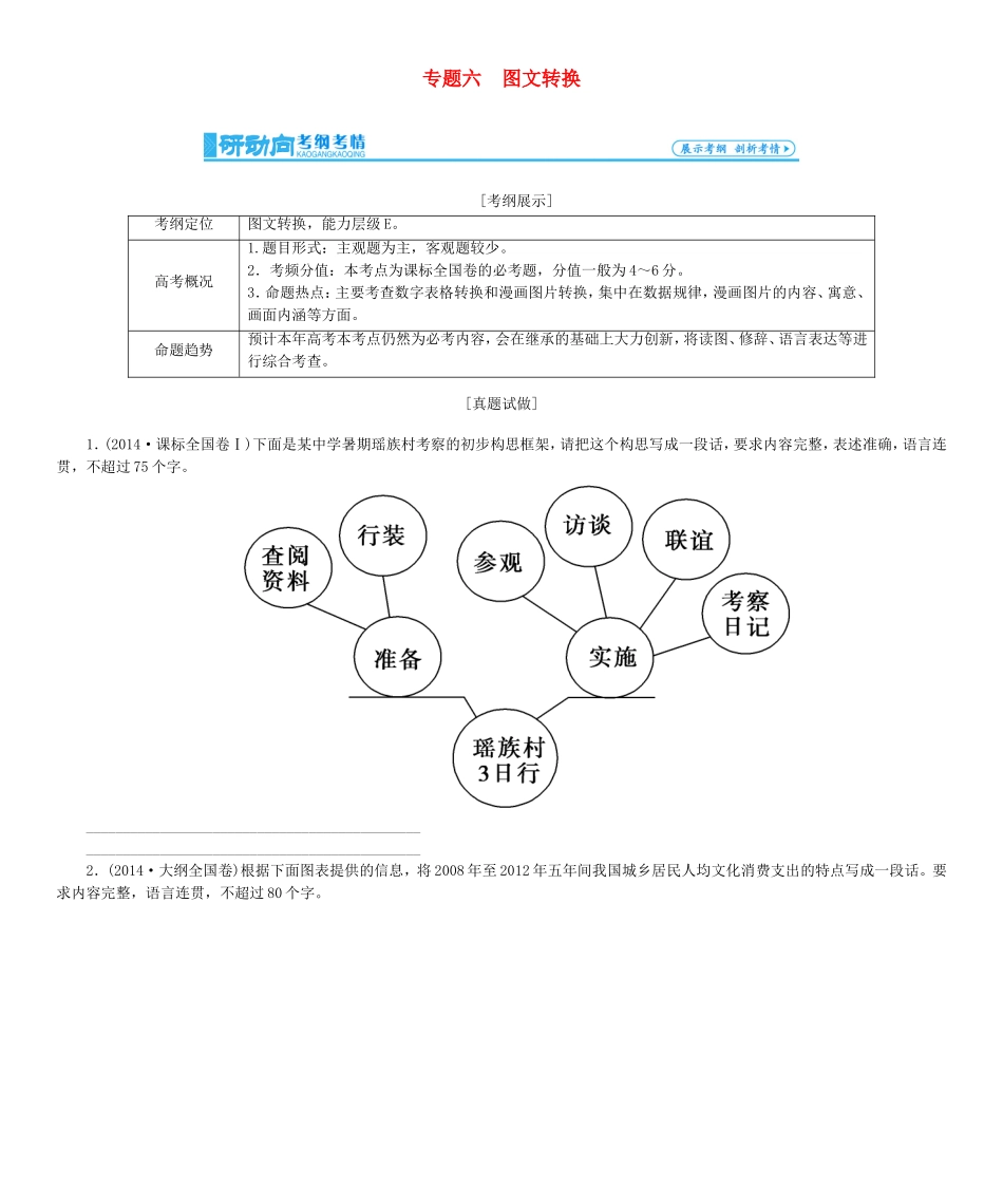高考总动员高考语文一轮总复习 专题6 图文转换学案-人教版高三全册语文学案_第1页