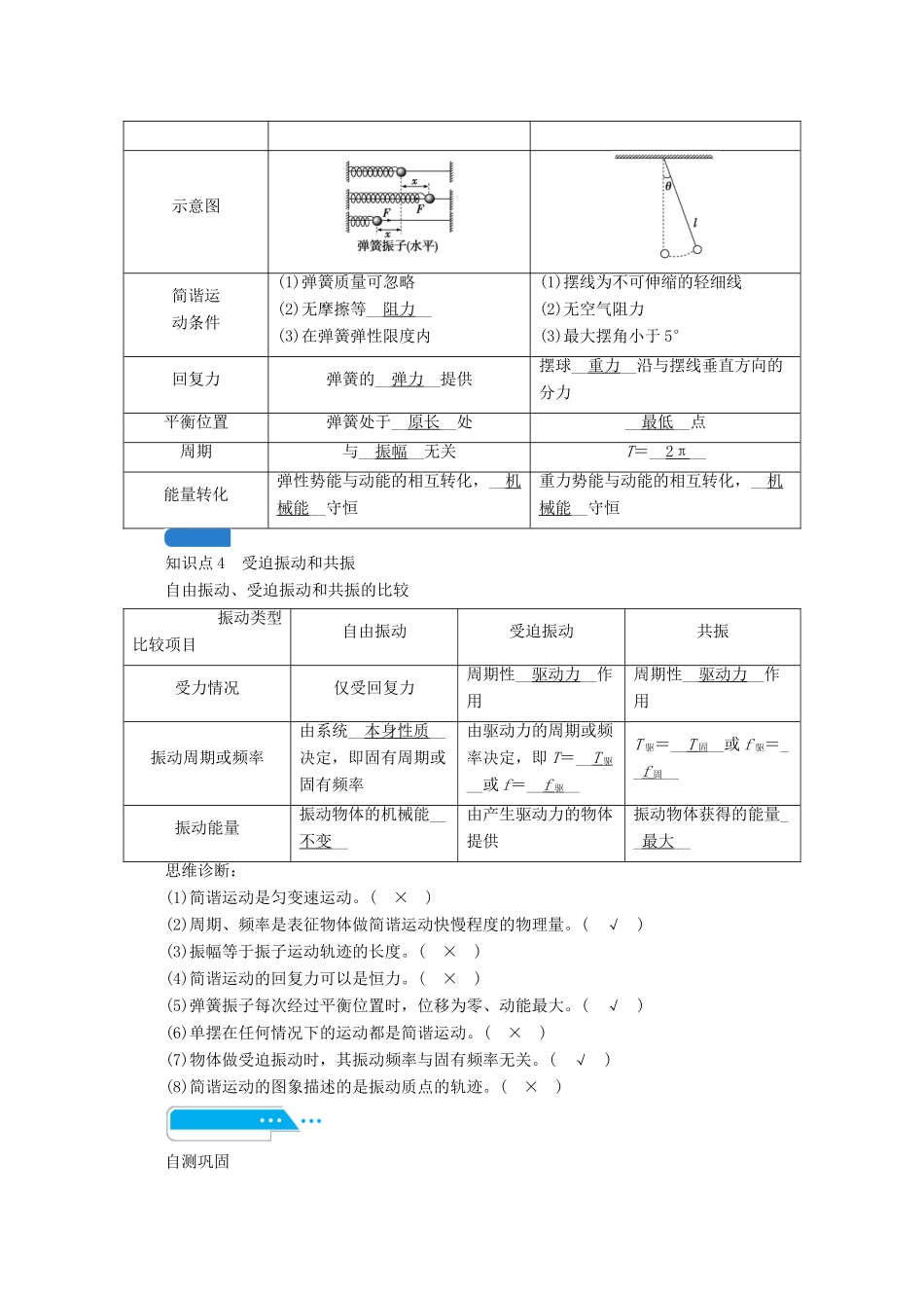 高考物理一轮复习 第十三章 机械振动与机械波 光 电磁波与相对论 第1讲 机械振动学案 新人教版-新人教版高三全册物理学案_第3页