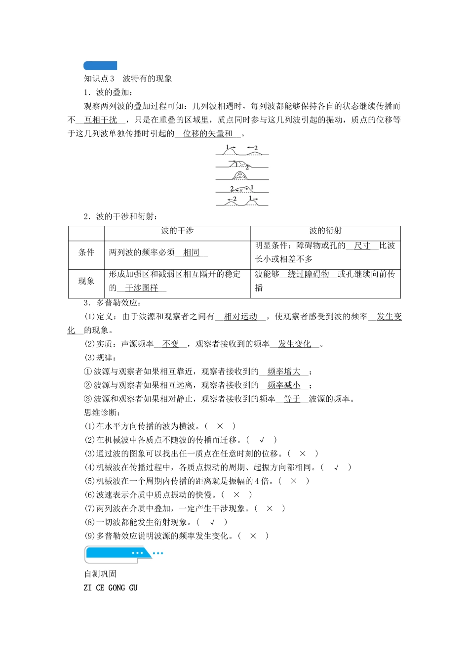 高考物理一轮复习 第十三章 机械振动与机械波 光 电磁波与相对论 第2讲 机械波学案 新人教版-新人教版高三全册物理学案_第2页