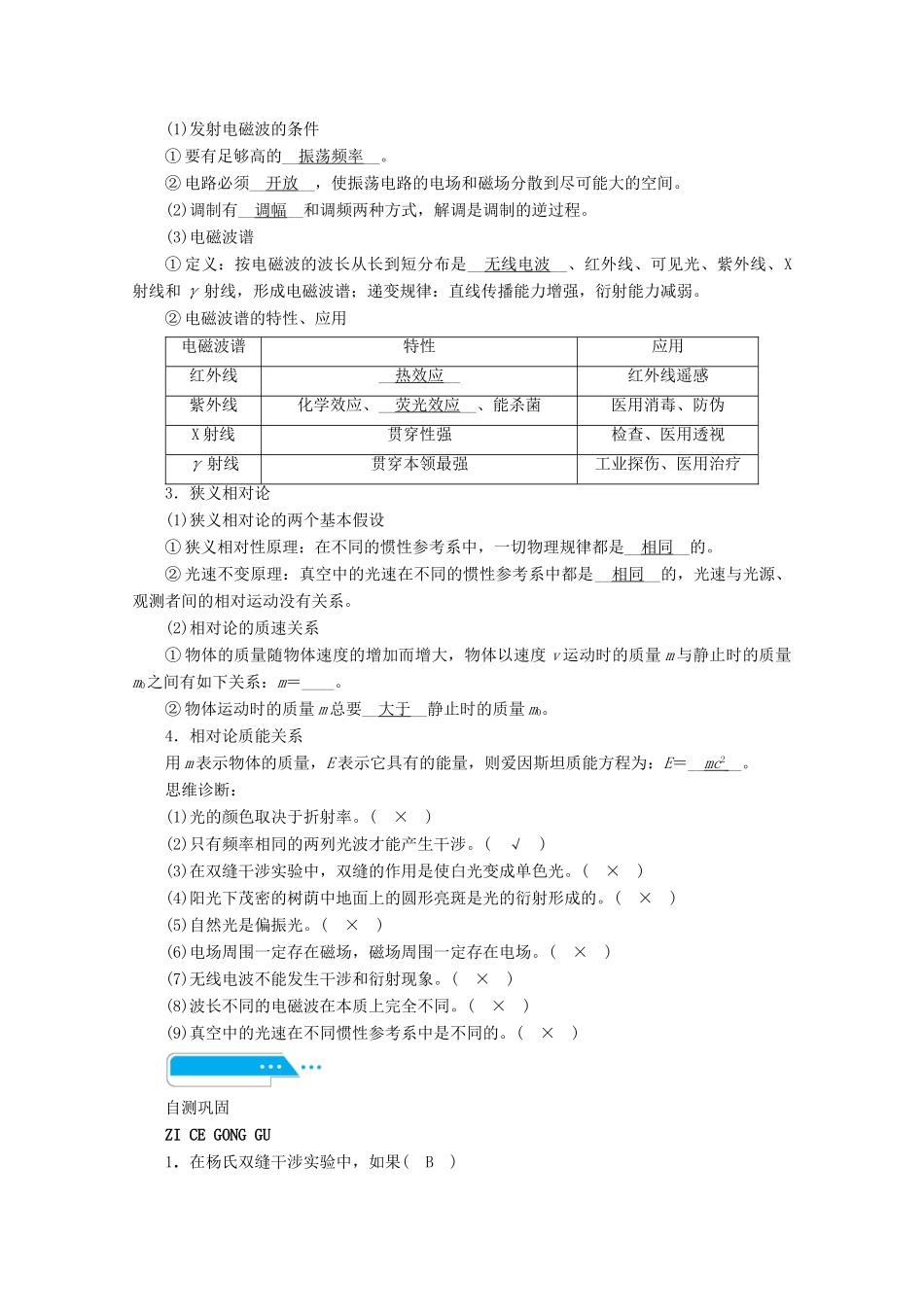 高考物理一轮复习 第十三章 机械振动与机械波 光 电磁波与相对论 第4讲 光的波动性 电磁波 相对论学案 新人教版-新人教版高三全册物理学案_第3页