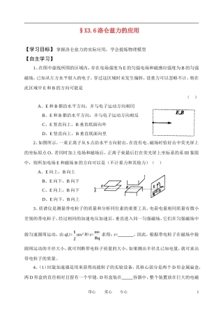 高考物理一轮复习 3.6 洛仑兹力的应用学案 新人教版选修3-1