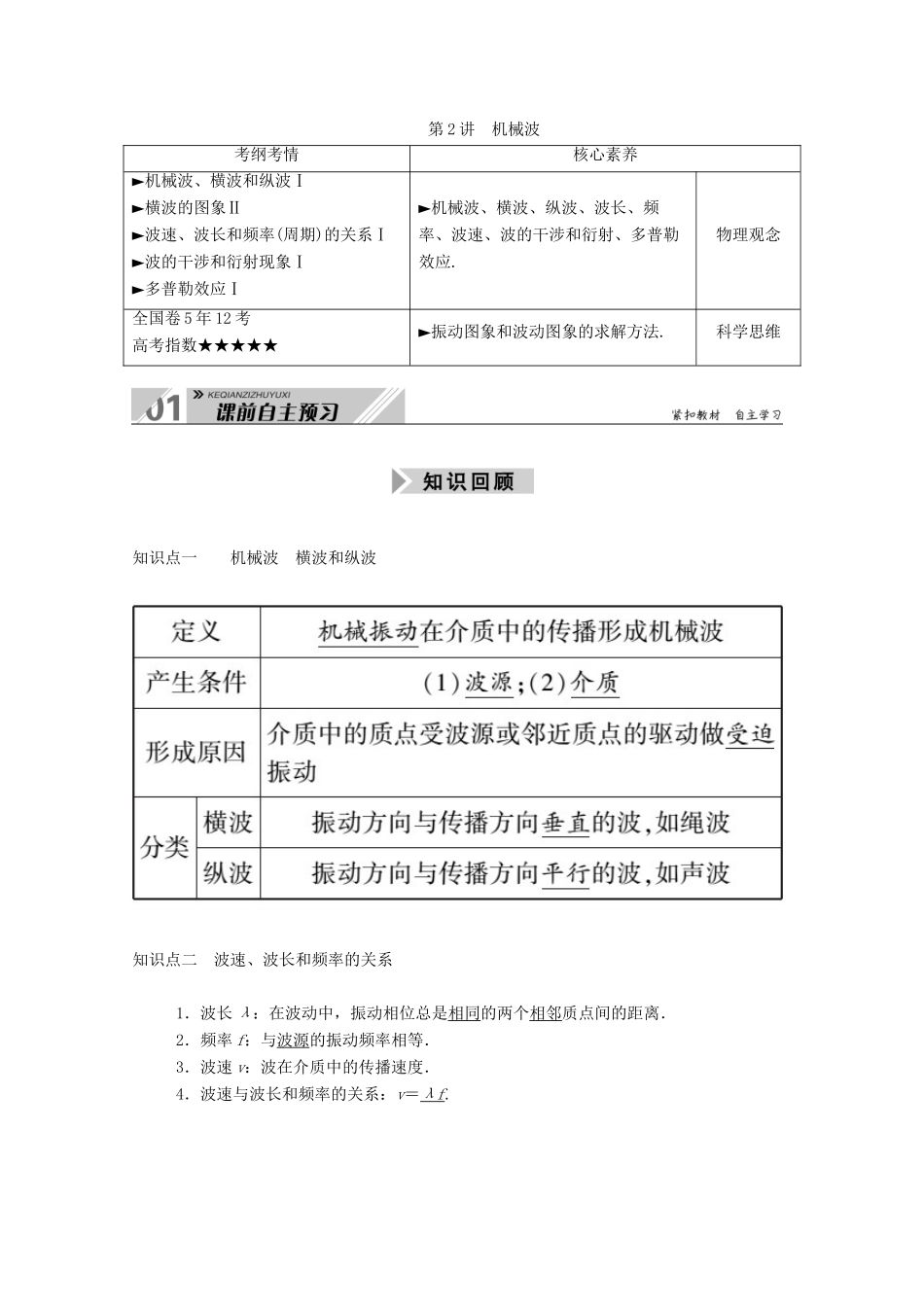 高考物理一轮复习 第十四单元 机械振动与机械波 第2讲 机械波学案 新人教版-新人教版高三全册物理学案_第1页