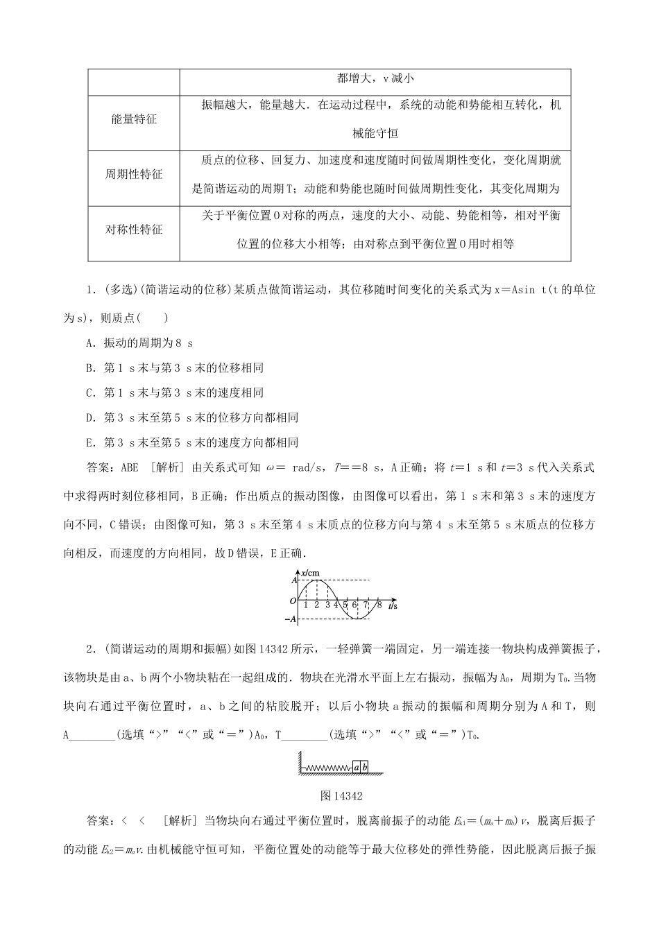 高考物理一轮复习 第十四章 机械振动与机械波  光  电磁波与相对论 第1讲 机械振动 用单摆测定重力加速度教学案（含解析）-人教版高三全册物理教学案_第3页