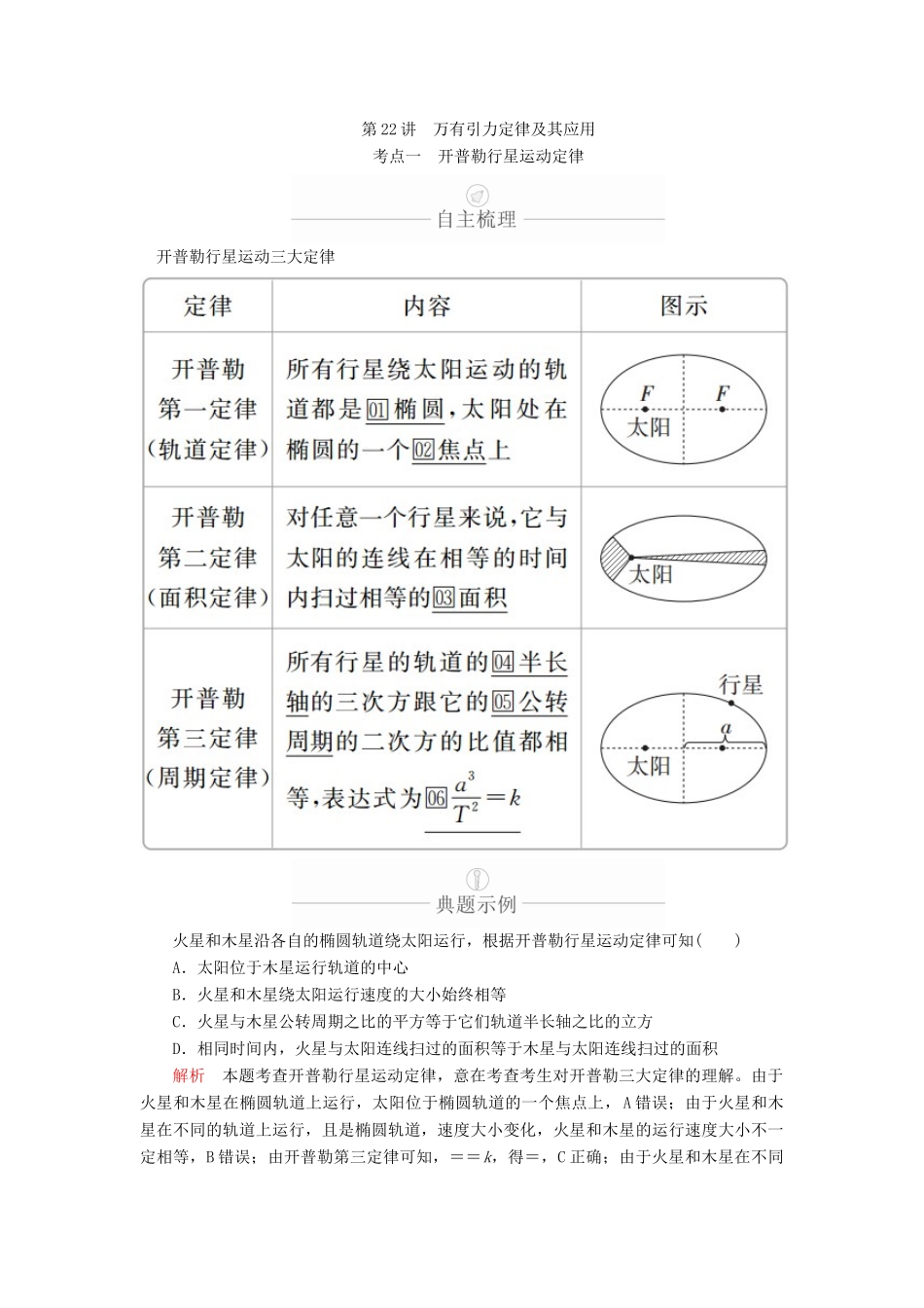 高考物理一轮复习 第5章 天体运动 第22讲 万有引力定律及其应用学案（含解析）-人教版高三全册物理学案_第2页