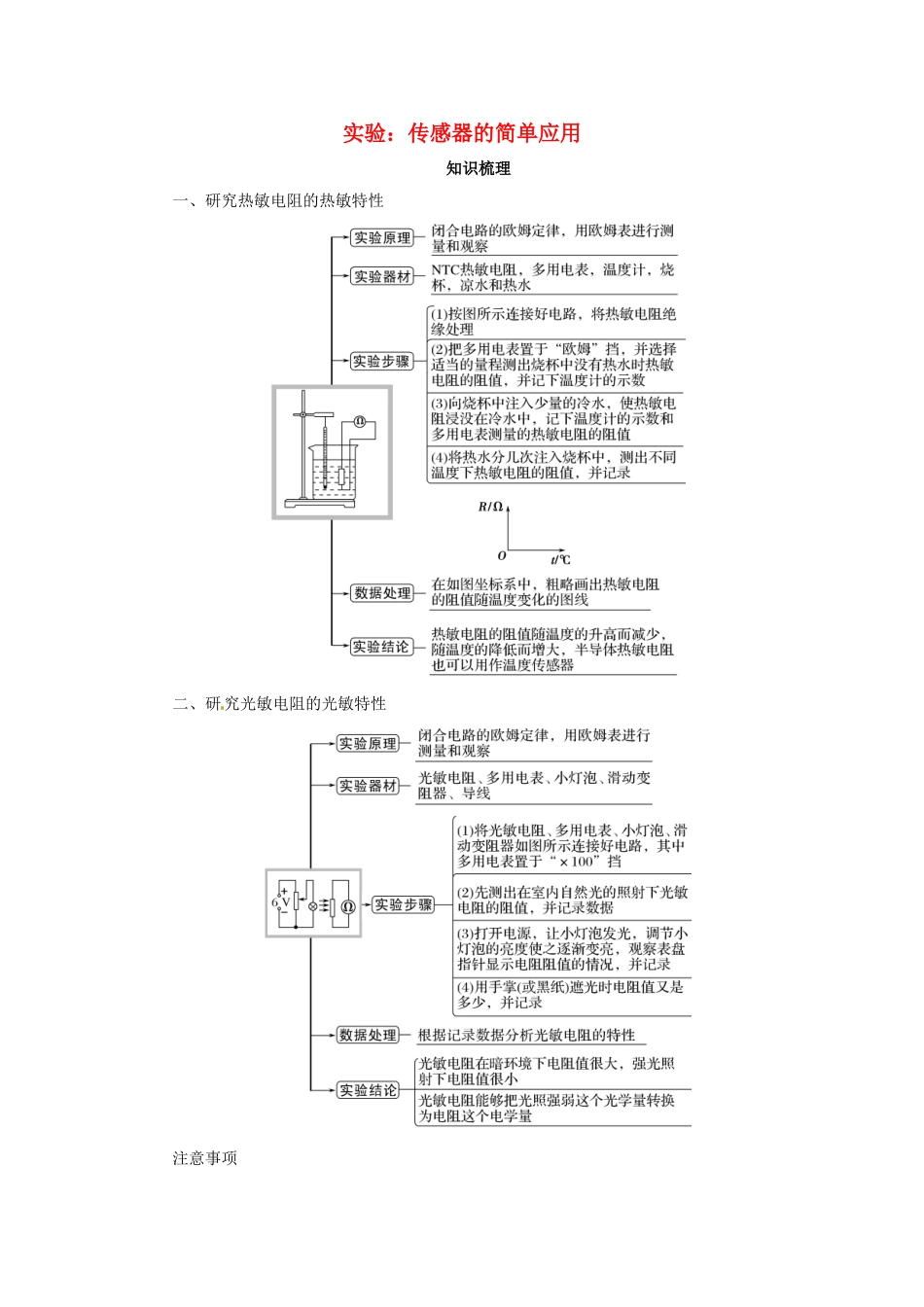 高考物理一轮复习 实验 专题 传感器的简单应用导学案2-人教版高三全册物理学案_第1页