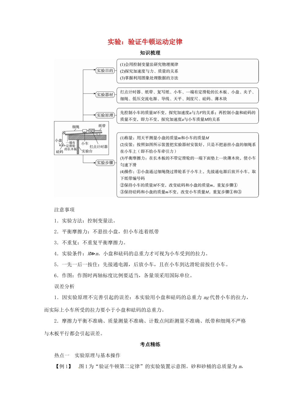 高考物理一轮复习 实验 专题 验证牛顿运动定律导学案1-人教版高三全册物理学案_第1页
