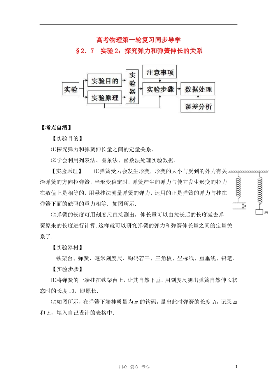 高考物理一轮复习 实验二 探究弹力和弹簧伸长的关系导学案 旧人教版_第1页