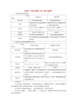 高考物理二轮复习 知识回顾篇 知识3 力学中“两个定理”和“两个定律”学案-人教版高三全册物理学案