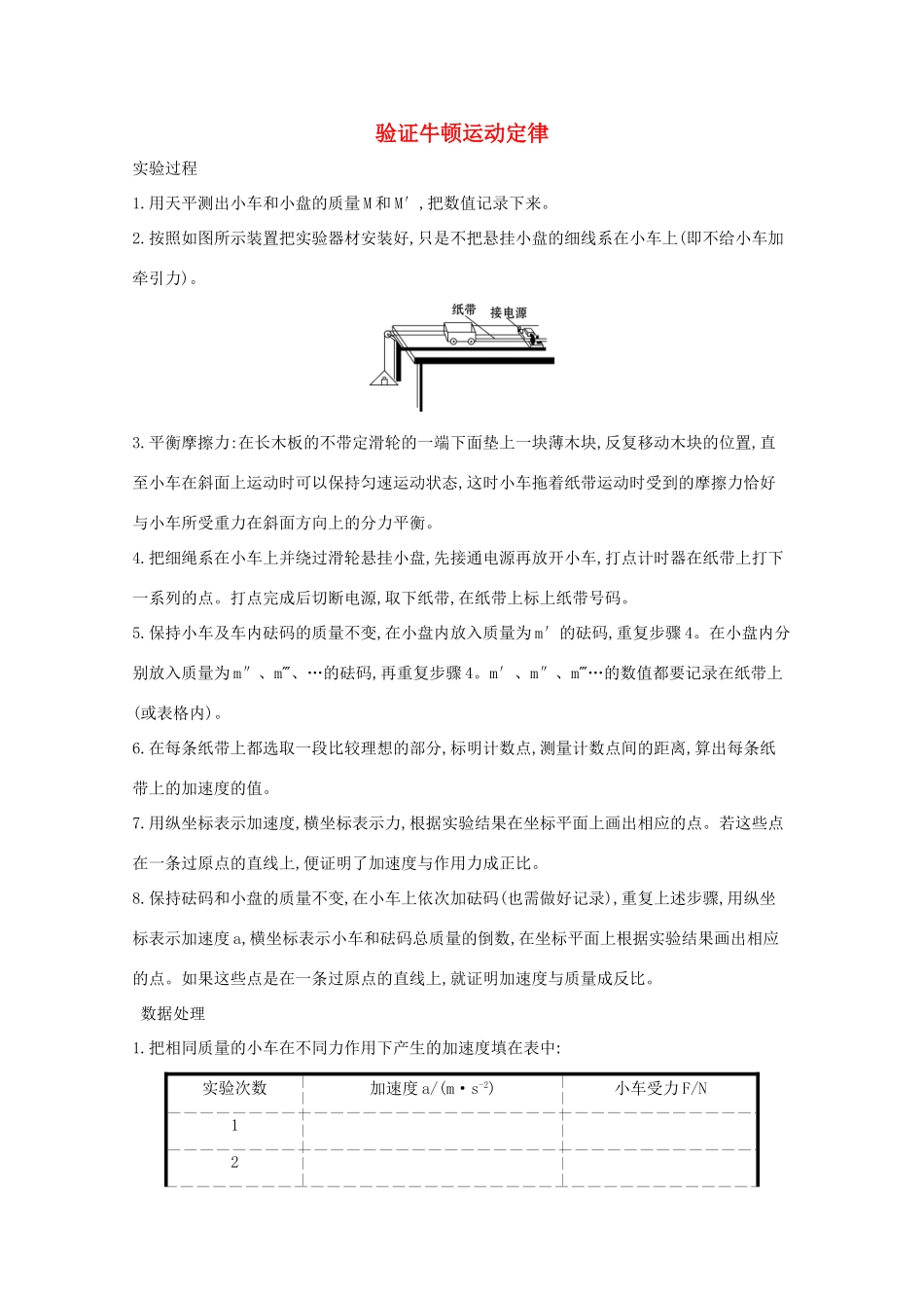高考物理一轮复习 实验四 验证牛顿运动定律学案-人教版高三全册物理学案_第1页