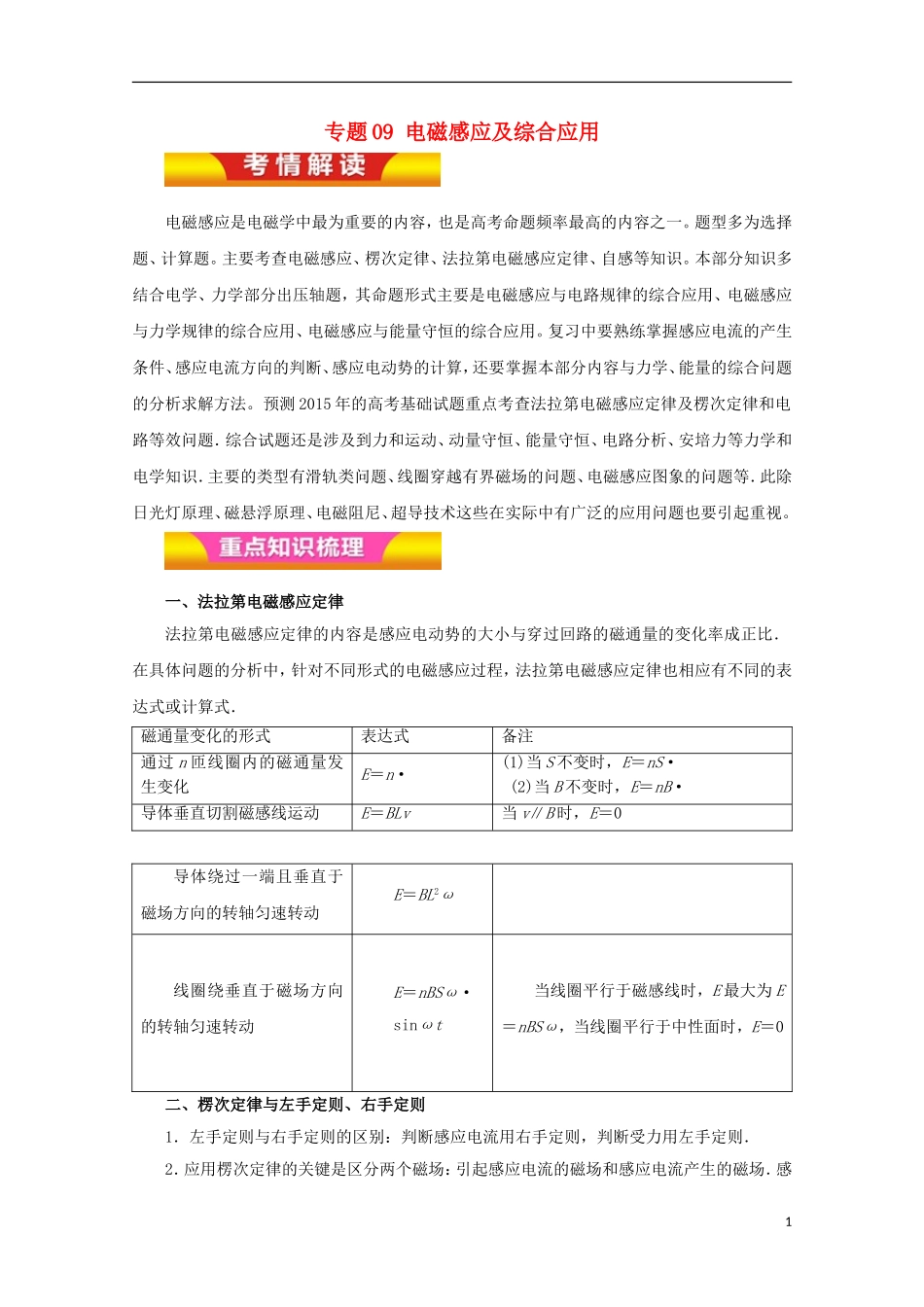 高考物理二轮复习 专题09 电磁感应及综合应用教学案（含解析）-人教版高三全册物理教学案_第1页
