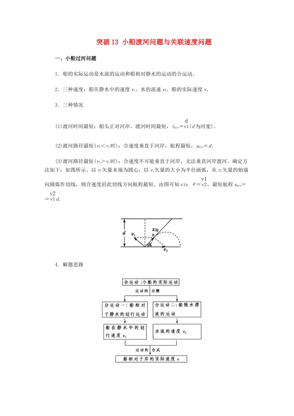 高考物理一轮复习 微专题系列之热点专题突破 专题13 小船渡河问题与关联速度问题学案-人教版高三全册物理学案_第1页