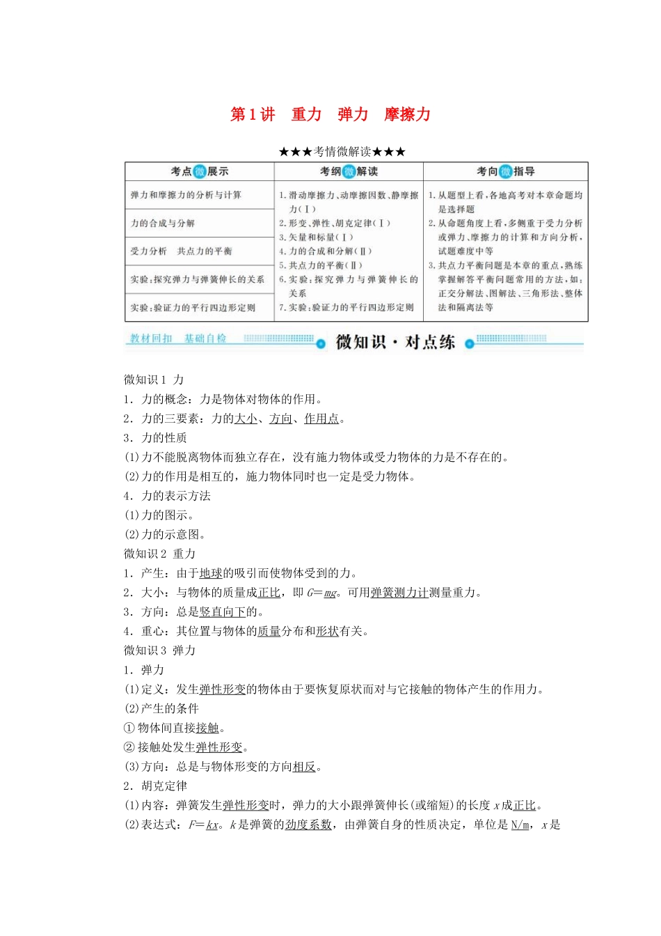 高考物理一轮复习 第二章 相互作用 第1讲 重力 弹力 摩擦力学案-人教版高三全册物理学案_第1页