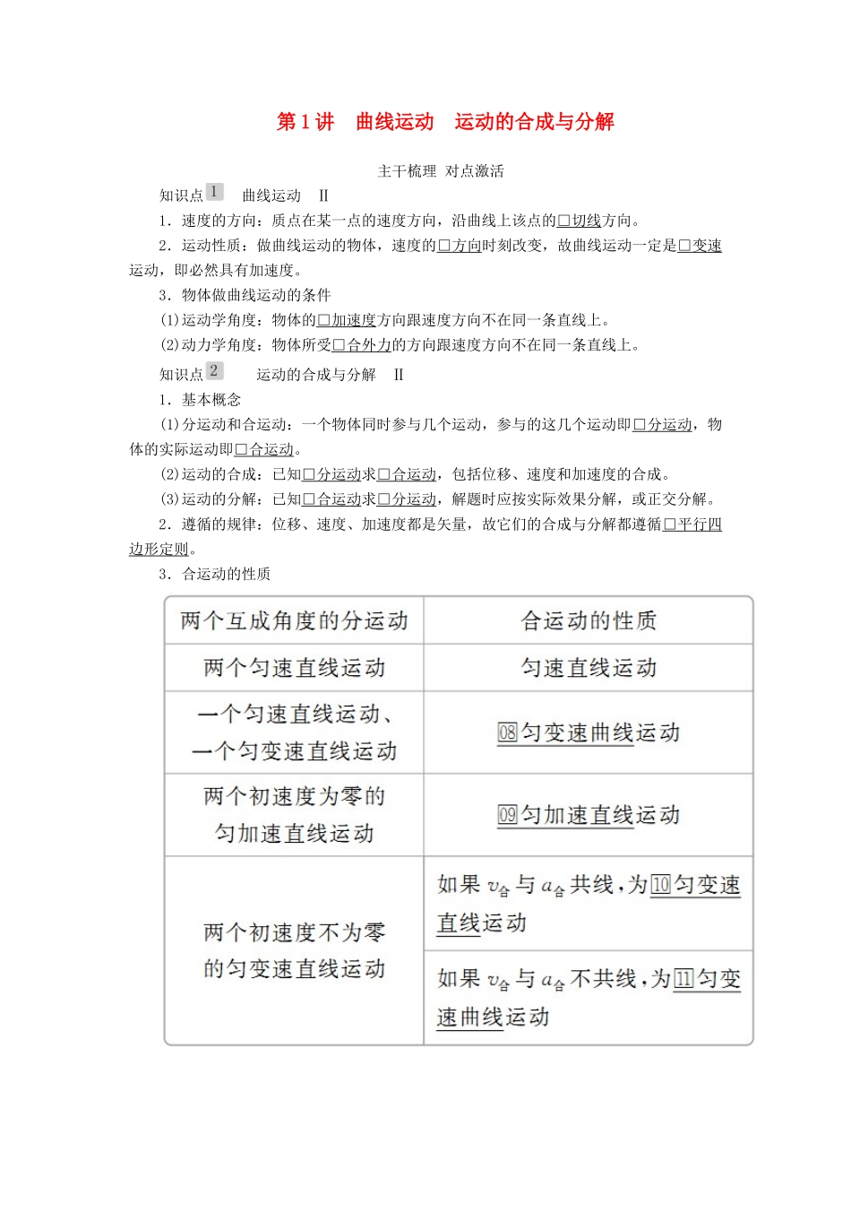 高考物理一轮复习 第四章 第1讲 曲线运动 运动的合成与分解学案（含解析）-人教版高三全册物理学案_第1页