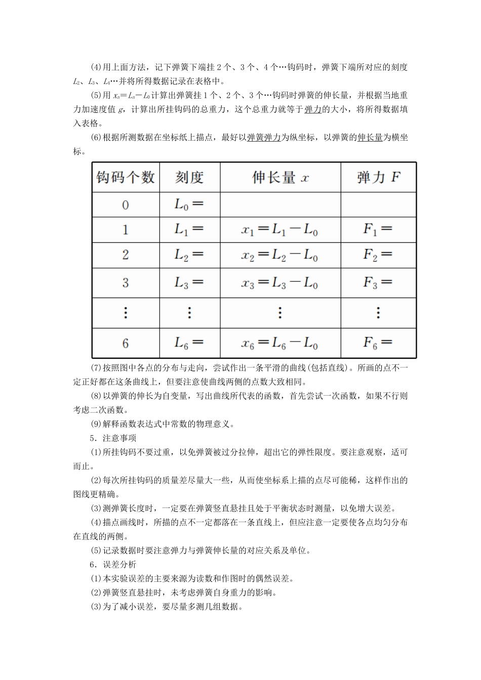 高考物理一轮复习 第二章 相互作用 第4讲 实验：探究弹力与弹簧伸长的关系学案-人教版高三全册物理学案_第2页