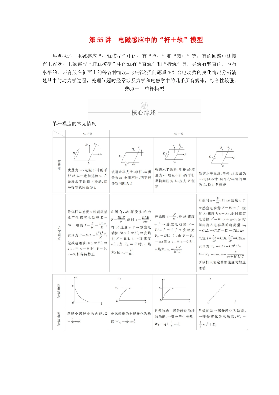 高考物理一轮复习 第11章 电磁感应 热点专题（七）第55讲 电磁感应中的“杆轨”模型学案（含解析）-人教版高三全册物理学案_第1页