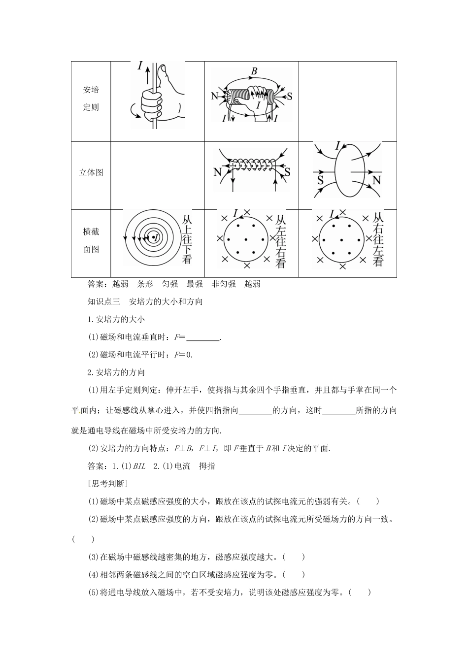 高考物理一轮复习 专题 磁场的描述及磁场对电流的作用导学案2-人教版高三全册物理学案_第2页