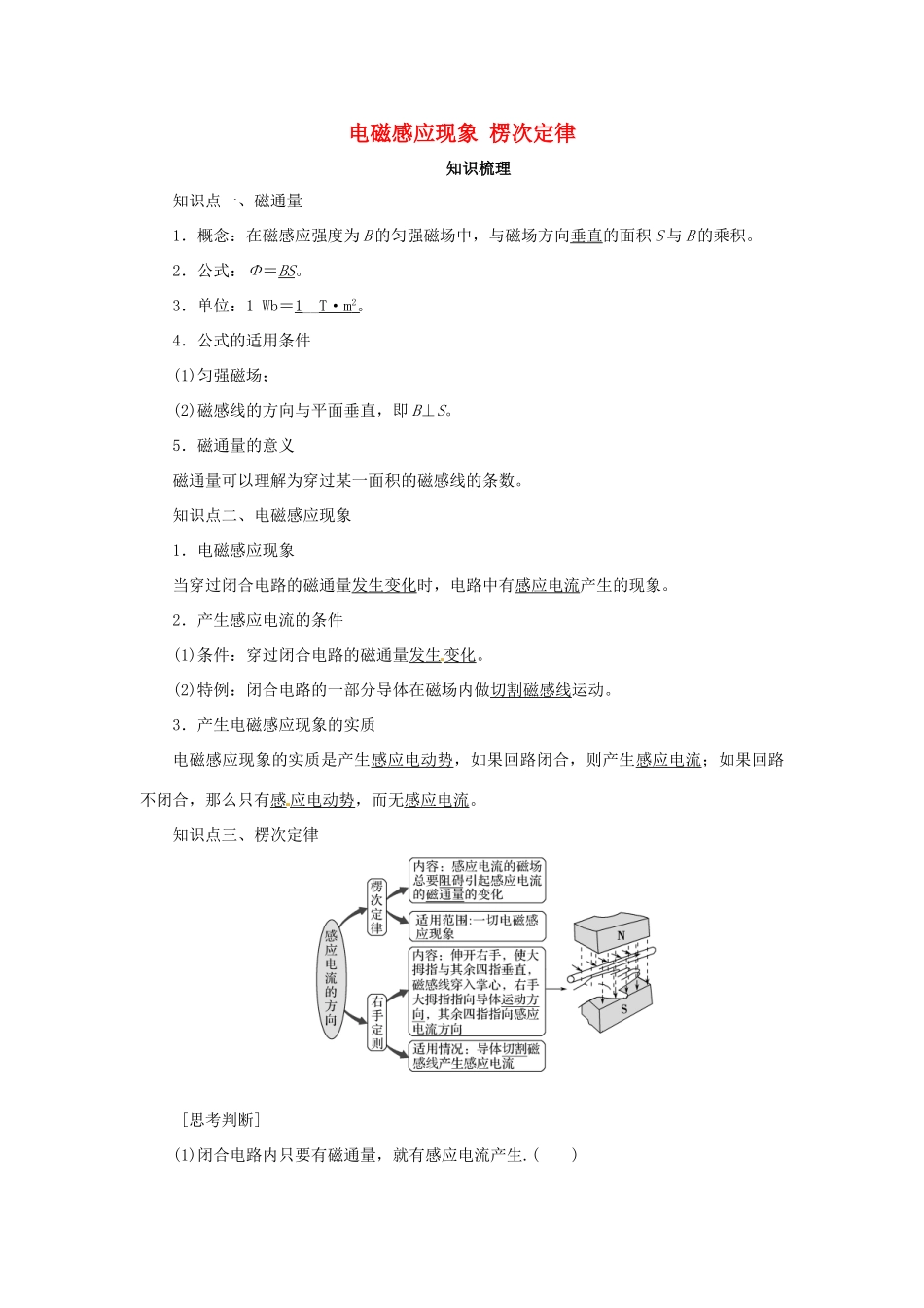 高考物理一轮复习 专题 电磁感应现象 楞次定律导学案2-人教版高三全册物理学案_第1页