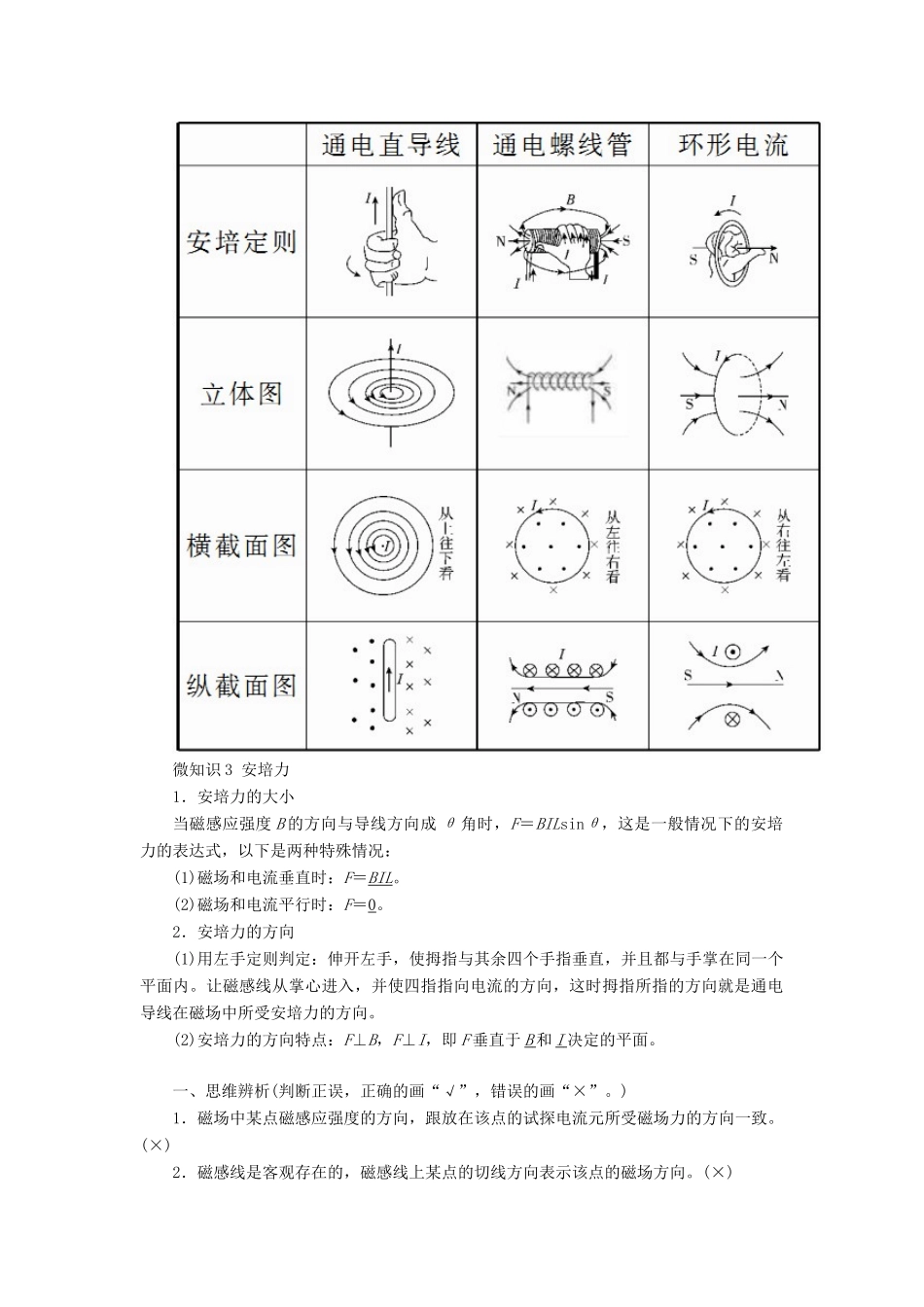 高考物理一轮复习 第九章 磁场 第1讲 磁场及其对电流的作用学案-人教版高三全册物理学案_第3页