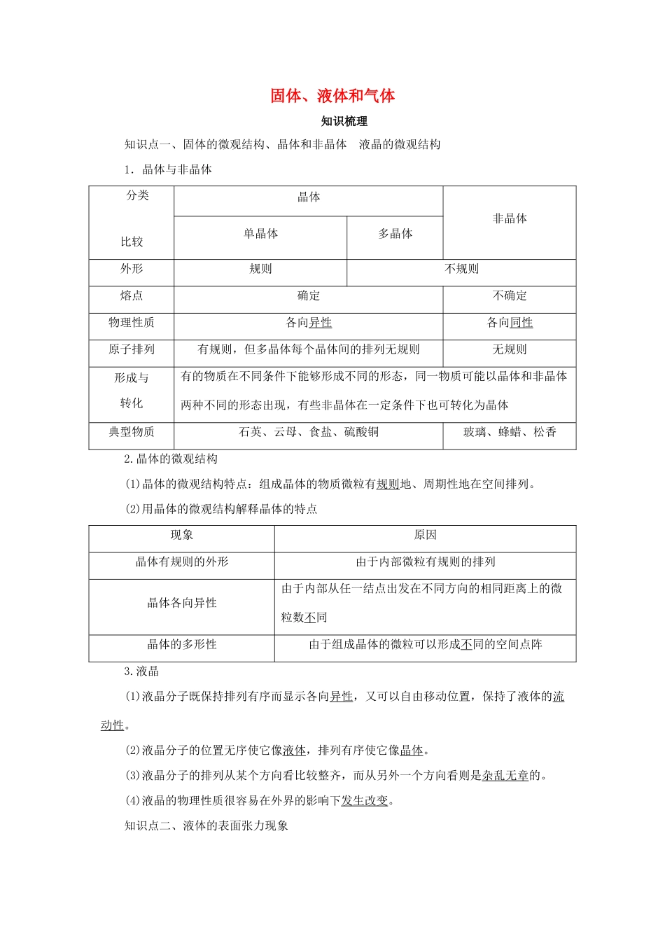 高考物理一轮复习 专题 固体、液体和气体导学案2-人教版高三全册物理学案_第1页