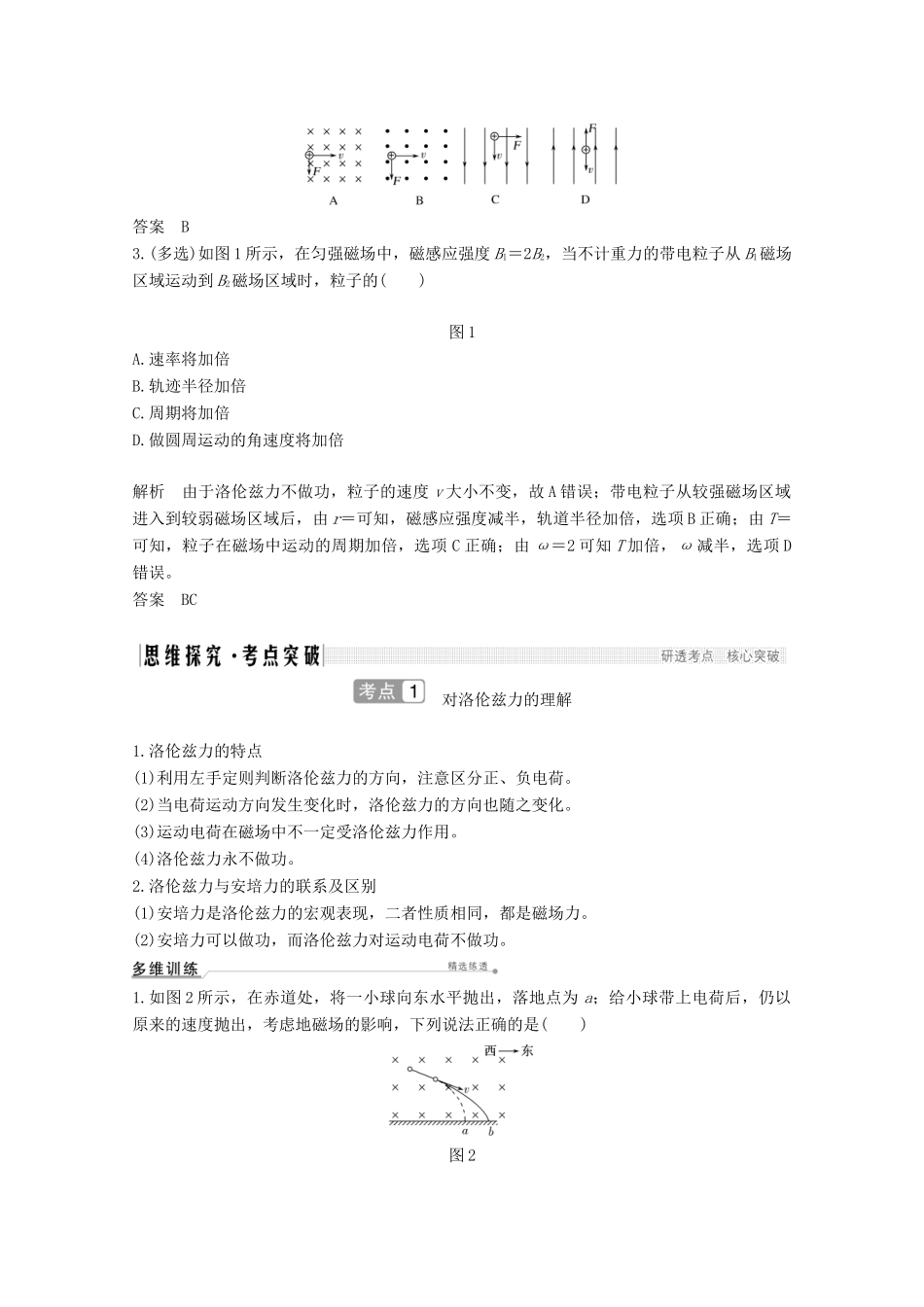 高考物理一轮复习 第九章 磁场 第2讲 磁场对运动电荷的作用教学案 沪科版-沪科版高三全册物理教学案_第2页