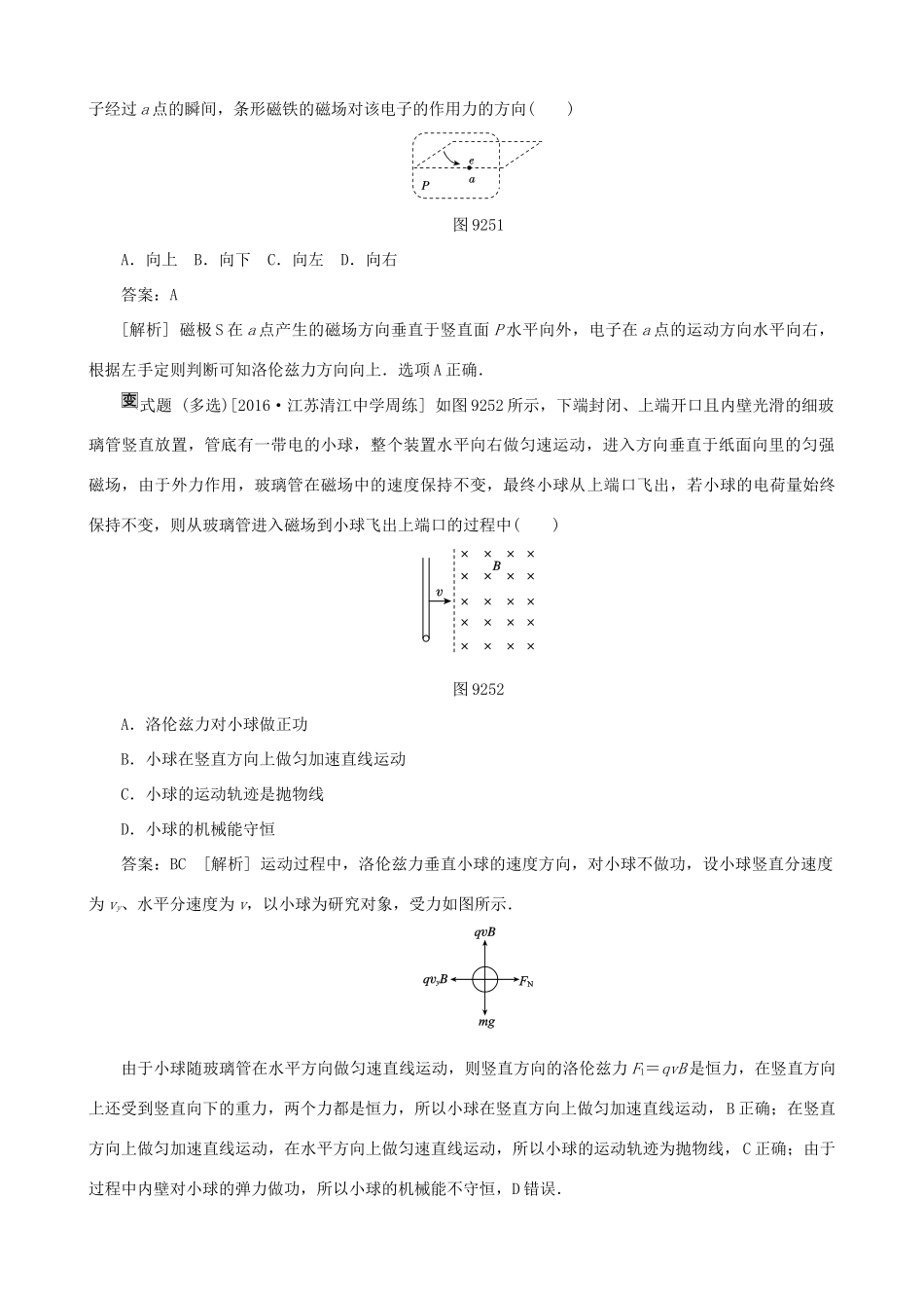 高考物理一轮复习 第九章 磁场 第2讲 磁场对运动电荷的作用教学案（含解析）-人教版高三全册物理教学案_第2页
