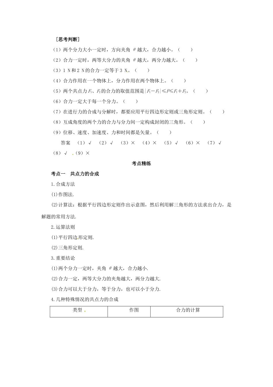 高考物理一轮复习 专题 力的合成与分解导学案2-人教版高三全册物理学案_第2页