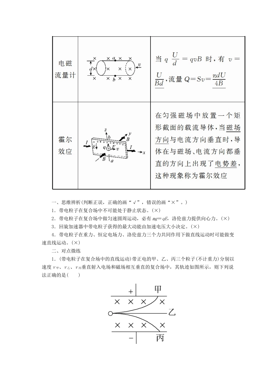 高考物理一轮复习 第九章 磁场 第3讲 带电粒子在复合场中的运动学案-人教版高三全册物理学案_第2页