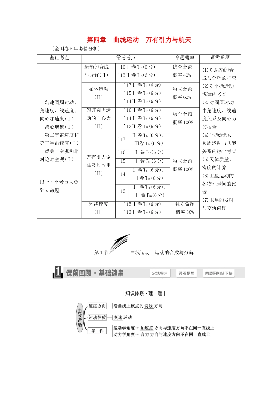 高考物理一轮复习 第四章 曲线运动 万有引力与航天学案-人教版高三全册物理学案_第1页