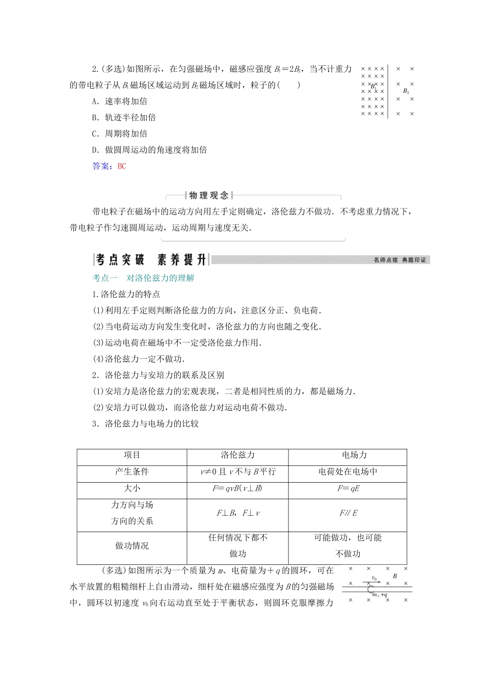 高考物理一轮复习 第九章 磁场 第二节 磁场对电荷的作用学案 新人教版-新人教版高三全册物理学案_第2页