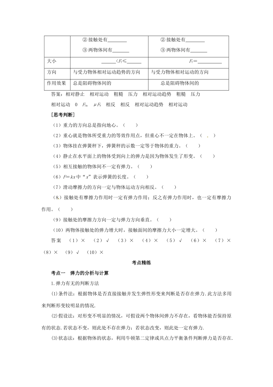高考物理一轮复习 专题 重力 弹力 摩擦力导学案1-人教版高三全册物理学案_第2页