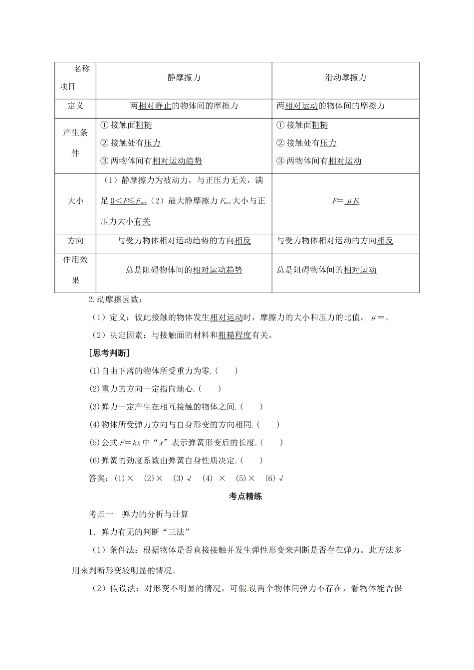 高考物理一轮复习 专题 重力 弹力 摩擦力导学案2-人教版高三全册物理学案_第2页