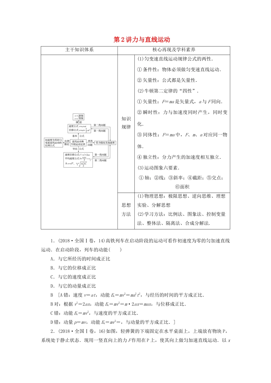 高考物理二轮复习 专题一 力与运动 第2讲 力与直线运动学案-人教版高三全册物理学案_第1页