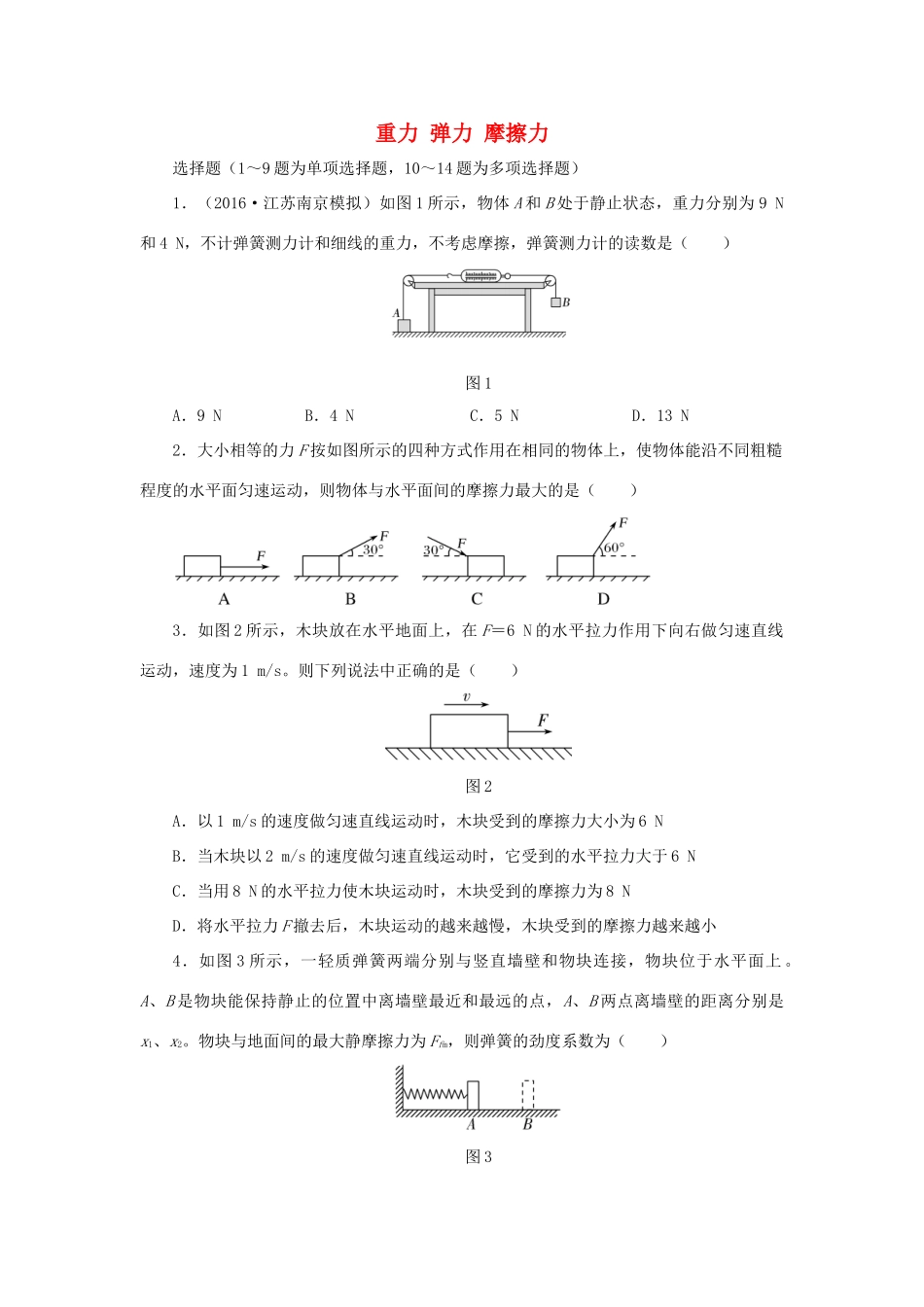 高考物理一轮复习 专题 重力 弹力 摩擦力导学案专项练习-人教版高三全册物理学案_第1页