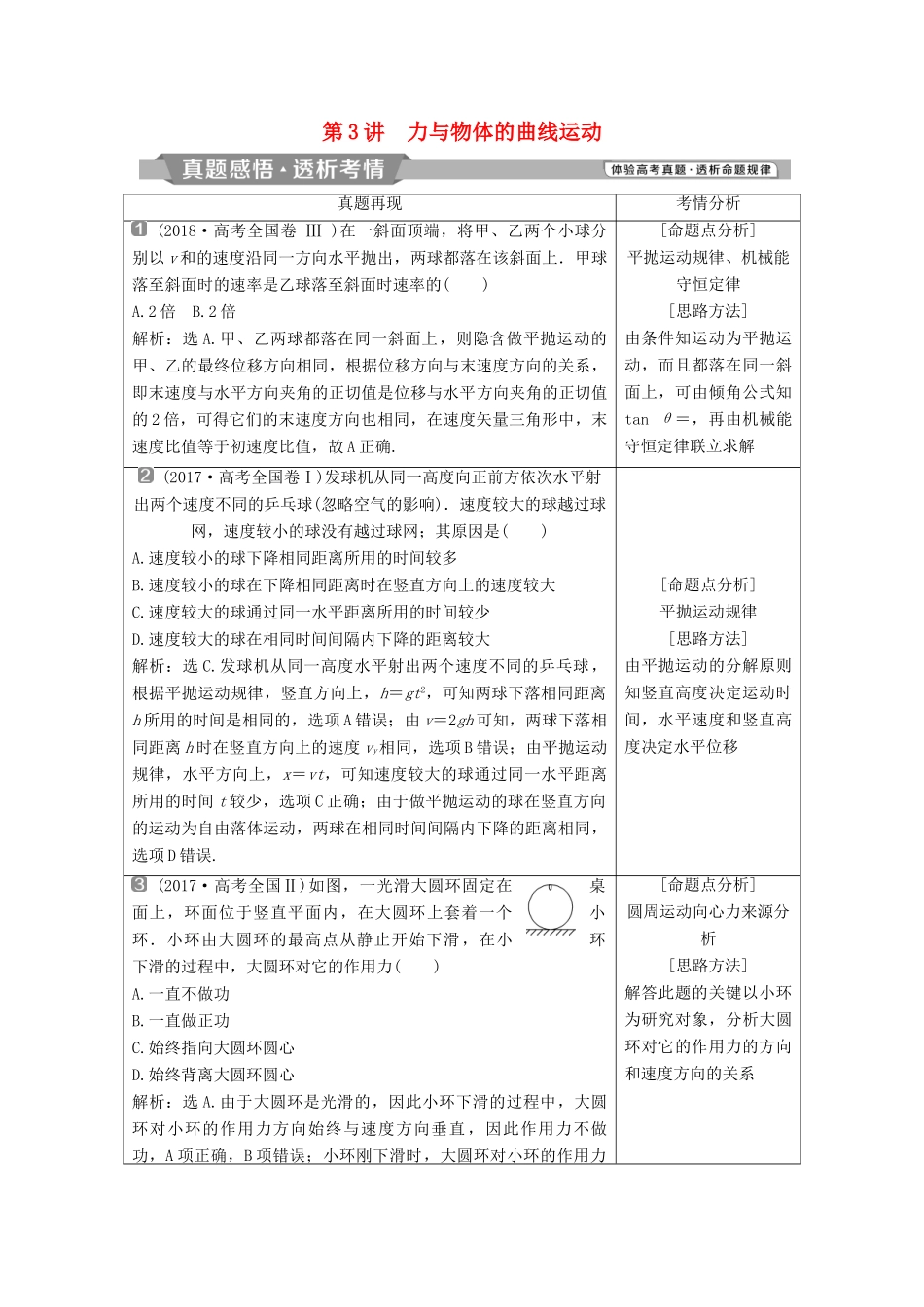 高考物理二轮复习 专题一 力与运动 第3讲 力与物体的曲线运动学案-人教版高三全册物理学案_第1页