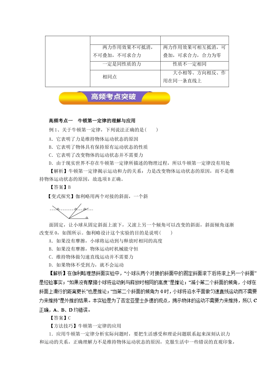 高考物理一轮复习 专题3.1 牛顿第一定律 牛顿第三定律教学案-人教版高三全册物理教学案_第2页