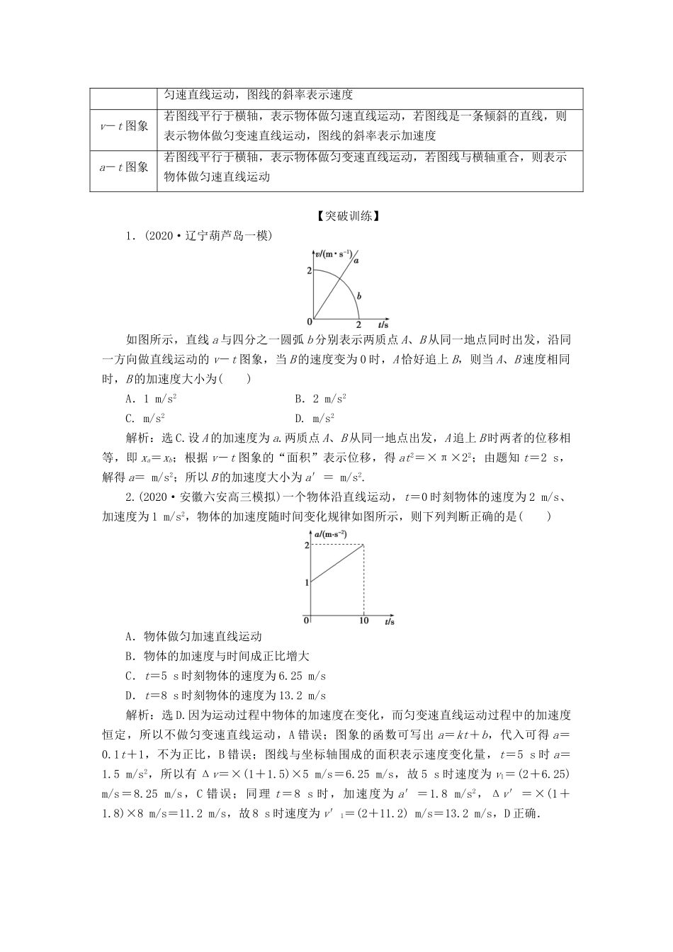 高考物理一轮复习 第一章 运动的描述 匀变速直线运动的研究 6 高考培优讲座（一）运动图象类问题学案-人教版高三全册物理学案_第2页